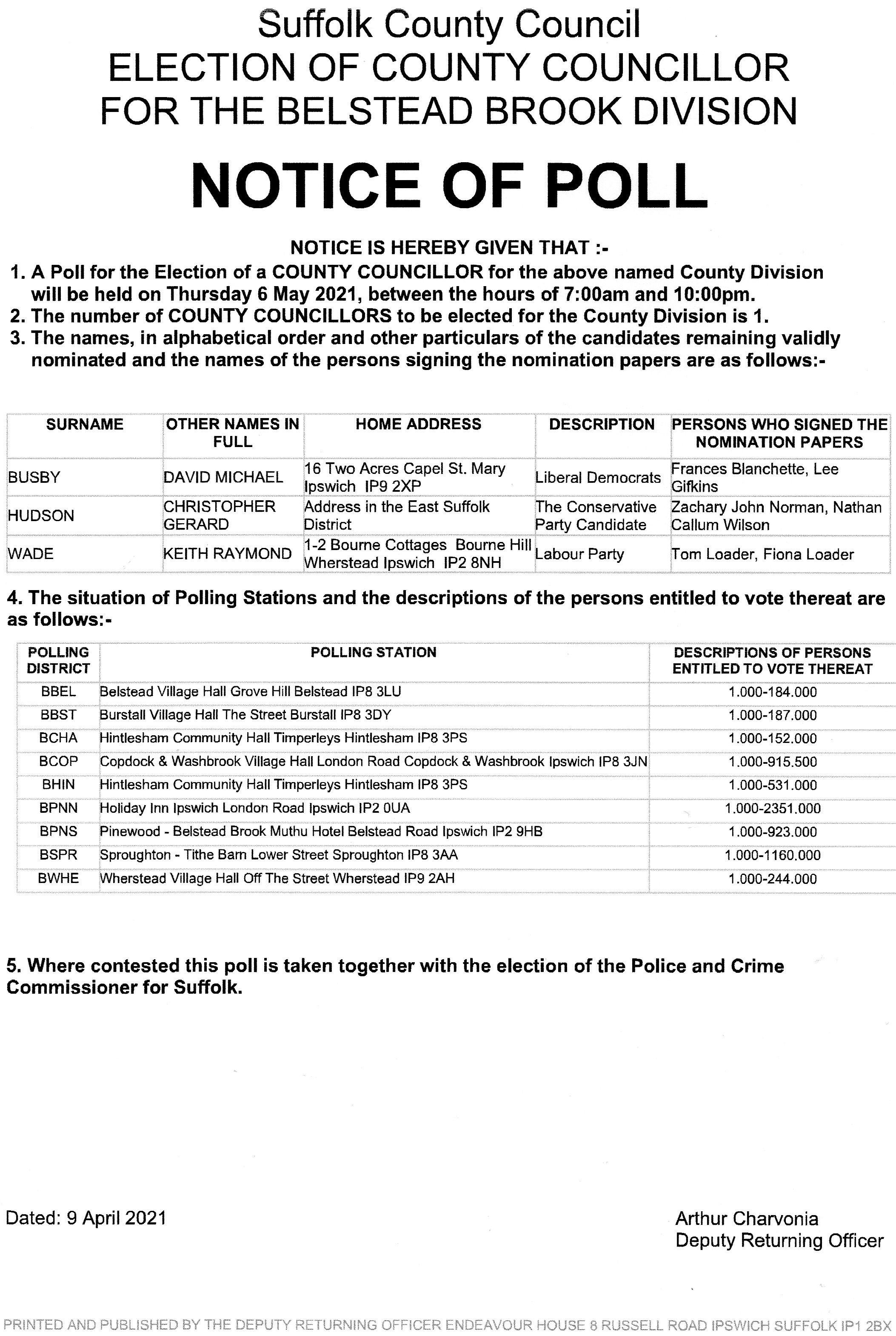 Elections for County Councillors on 6 May 2021
